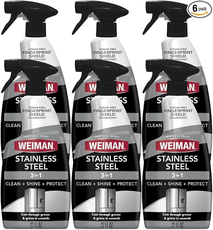 Weiman Stainless Steel Cleaner & Polish, 6 Pack, Anti Fingerprint Spray, Water Spots & Grease, No Streaks or Residue, Safe for Metal Polish, Chrome, Appliances, Fridge, Sinks & Grills