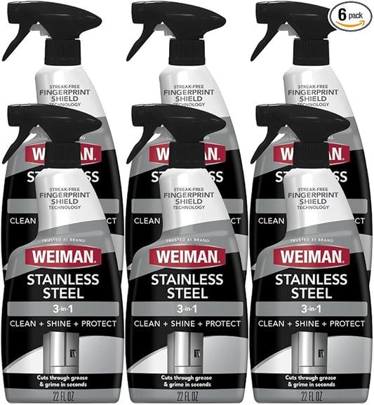 Weiman Stainless Steel Cleaner & Polish, 6 Pack, Anti Fingerprint Spray, Water Spots & Grease, No Streaks or Residue, Safe for Metal Polish, Chrome, Appliances, Fridge, Sinks & Grills