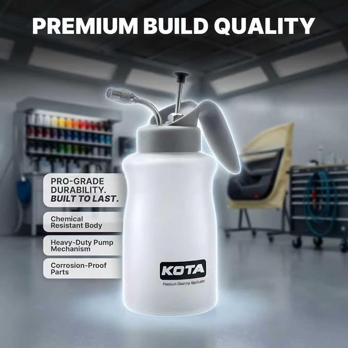 KOTA 1 L Adjustable Hand Pump Pressure Sprayer, Heavy-Duty Multipurpose Bottle for Automotive Solvents, Surface Prep & Car Detailing, Chemical-Resistant PE Construction (Cleaning Applicator) 75880