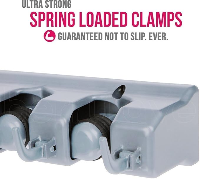 Berry Ave Broom Holder Grey (1 Pack) and Drawer Dividers Organizer, 4" High, Expandable from 11"-17" (4-Pack)