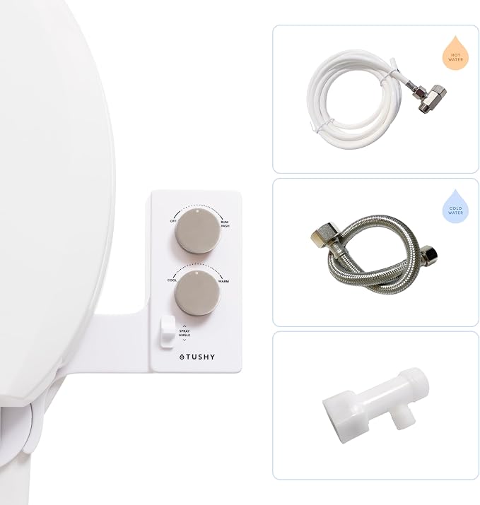 TUSHY Spa Warm Water Bidet Attachment for Toilet. Universal Fit, Easy Install (Requires Sink Access for Optional Temperature Control) Self Cleaning, Adjustable Pressure, Angle Control, Brushed Nickel