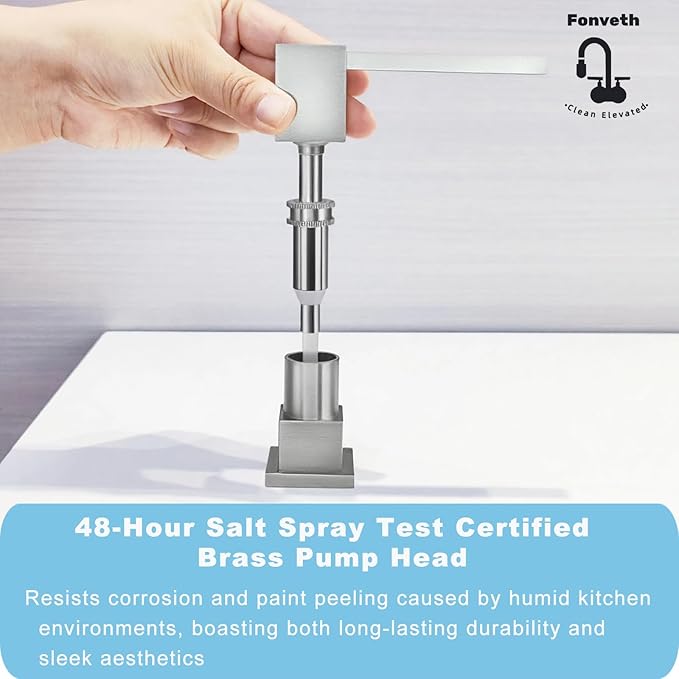 Soap Dispenser Square Chrome, 17 OZ Brasss Pump Soap Dispenser for Kitchen Sink, Dish Soap Dispenser Heavy Duty Soap Dispenser Built in Soap Dispenser