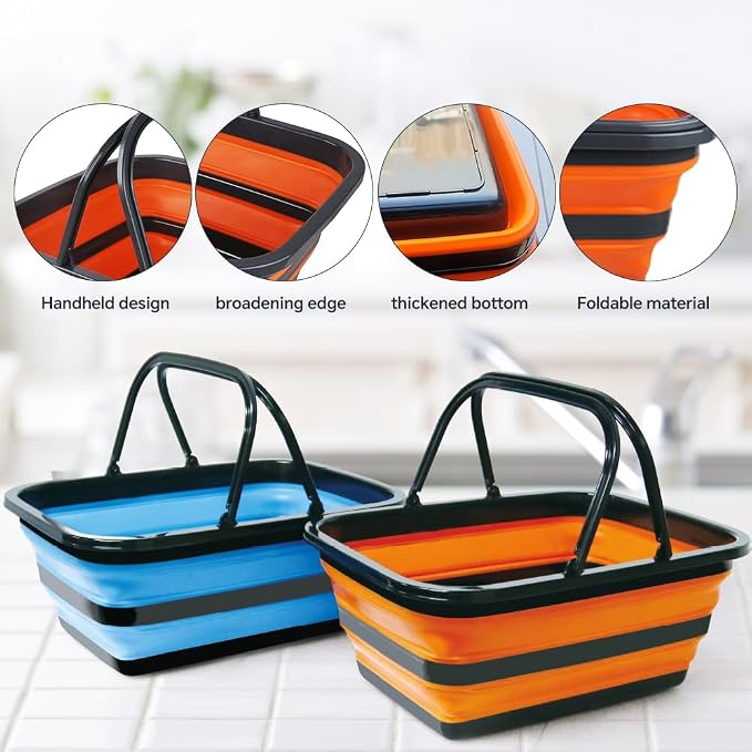 Monozuki Collapsible Sink 4.8Gal/18.1L, Heavy Duty Foldable Basin with Handles for Camping, Car Wash, Kitchen – Also Use as Storage Basket for Home, Garage, RV(Khaki)
