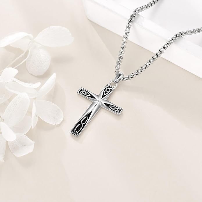 ONEFINITY Religious Cross Pendant Necklace Sterling Silver Origami Cross Pendant Gifts for Women Men Jewelry