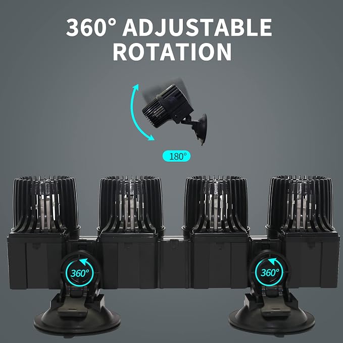 UPETTOOLS 12680 GPH 4-Head Wave Maker Aquarium Circulation Pump | Submersible Powerhead for 180-300 Gal Fresh & Saltwater Tanks. Adjustable Flow, Black