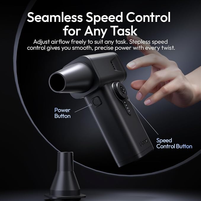 ULANZI AD02 Storm Electric Air Duster V2, 130,000 RPM Compressed Air Duster, 12.5W Fast Charge, Variable Speed, with 200-Mesh Filter & LED Light, Portable Mini Dust Blower for Camer Cleaning