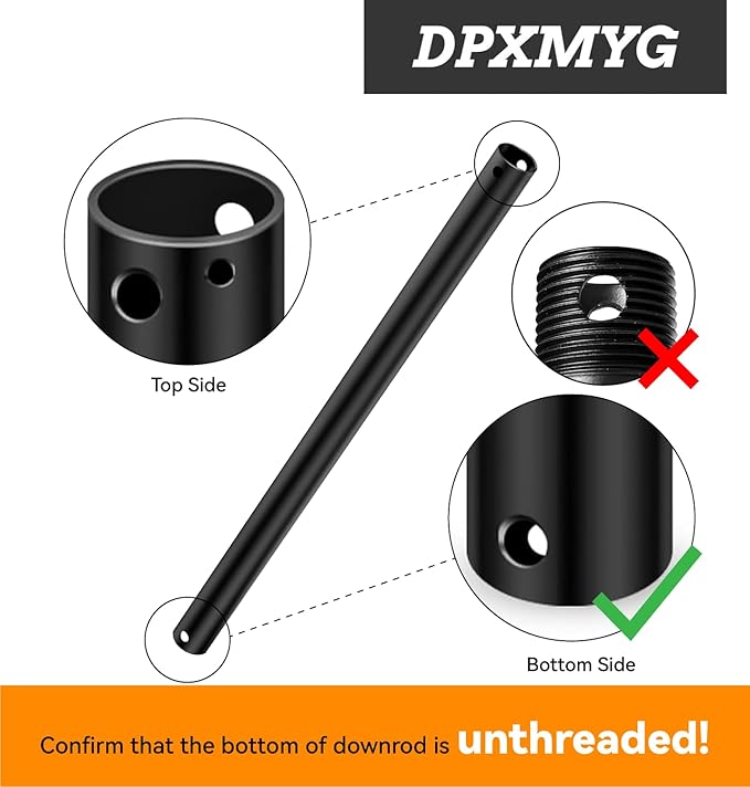 16 inch Ceiling Fan Downrod,Black Downrod for Ceiling Fan, 1 inch Outside Diameter, Boom Suitable for a Wide Range of Fans (Black, Not Threaded)