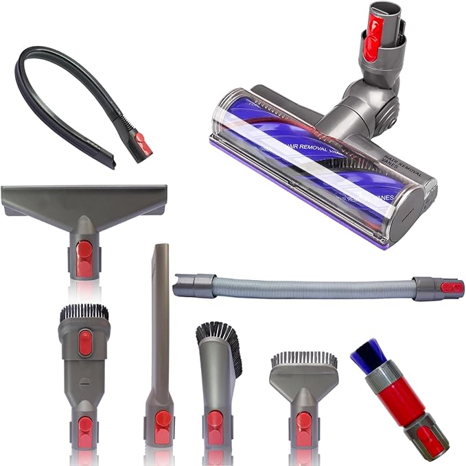 Dyson Vacuum Attachments and Motorized Brush Head for V7 V8 V10 V11 V15 – Replacement Accessories Kit with Dryer Vent Cleaner, Flexible Hose & Anti-Tangle Power Head for Pet Hair, Home & Car Clea