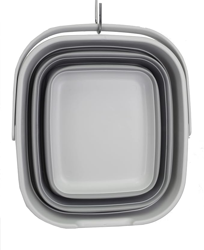 SAMMART 10L (2.6 Gallon) Set of 2 Collapsible Rectangular Handy Basket/Bucket (Grey, 2)