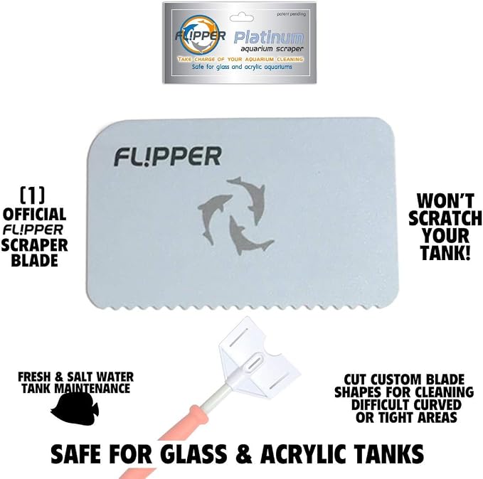 Flipper Platinum Aquarium Hand Scraper Tool – Glass and Acrylic Fish Tank Cleaner and Scraper with Serrated and Steel Blade - 10" Handle