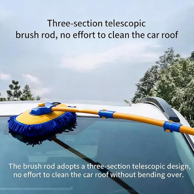 57'' Car Wash Brush with Long Handle Chenille Microfiber Car Wash Kit Mitt Retractable Bent Pole Car Wash Mop for Cars RV Truck Boat (Blue-2)