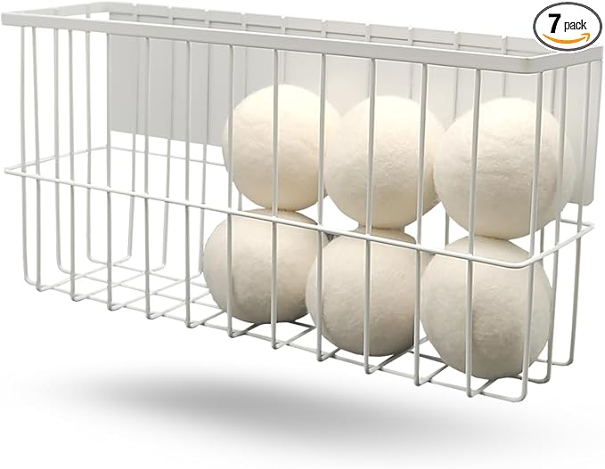 6 XL Wool Dryer Balls & Magnetic Dryer Ball Holder - Natural Fabric Softener, Reusable, Reduces Clothing Wrinkles and Saves Drying Time - Dryer Ball Container for Laundry Room Storage (XXL Size)