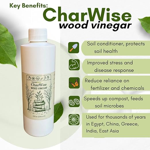 VermisTerra CharWise - 8 oz Wood Vinegar Biostimulant - Seed Germination, Enriches Soil, Growth Enhancer, Combats Odor, Animal Care - pyroligneous Acid, Natural byproduct of biochar