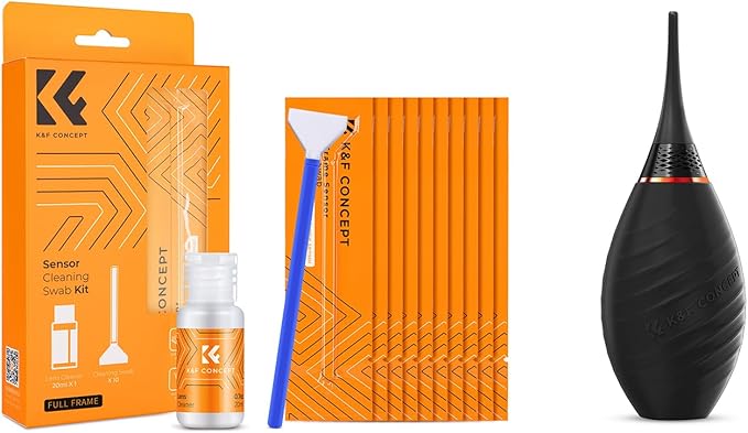 K&F Concept 24mm Full Frame Sensor Cleaning Swab*10+20ml Sensor Cleaner+Long Nozzle Air Blower