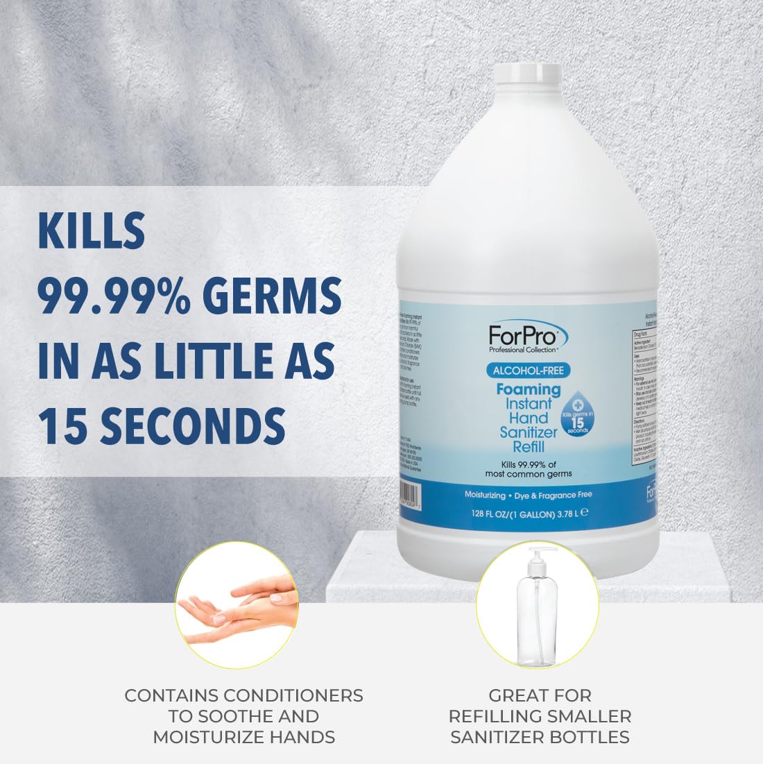 ForPro Professional Collection Alcohol-Free Foaming Instant Hand Sanitizer, Moisturizing, Dye and Fragrance Free Sanitizer, 1 Gallon Refill