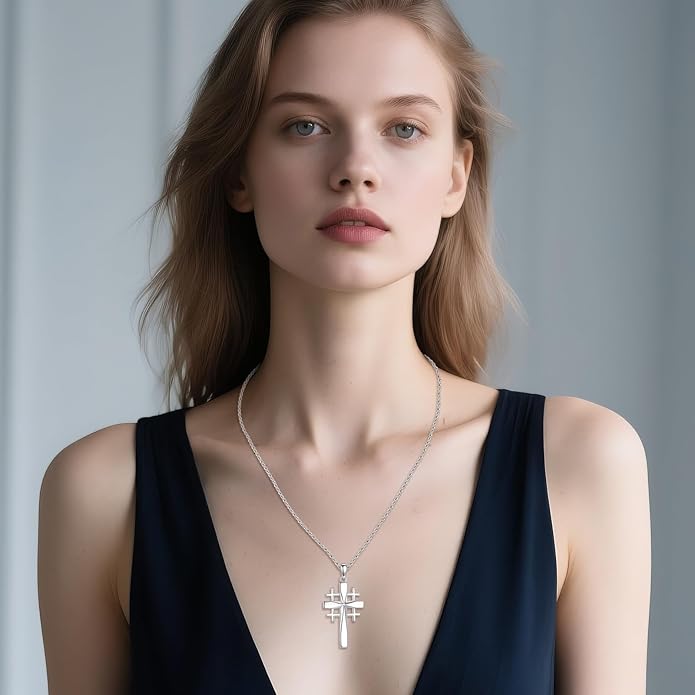 ONEFINITY Religious Cross Pendant Necklace Sterling Silver Origami Cross Pendant Gifts for Women Men Jewelry
