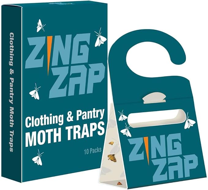 ZingZap® Moth Trap 10-Pk | Slow Release 2X Strength Pheromones | 2026 Upgrade | Lures and Kills Pantry Moths Clothes Moths | Indoor Prevention | Child and Pet Safe