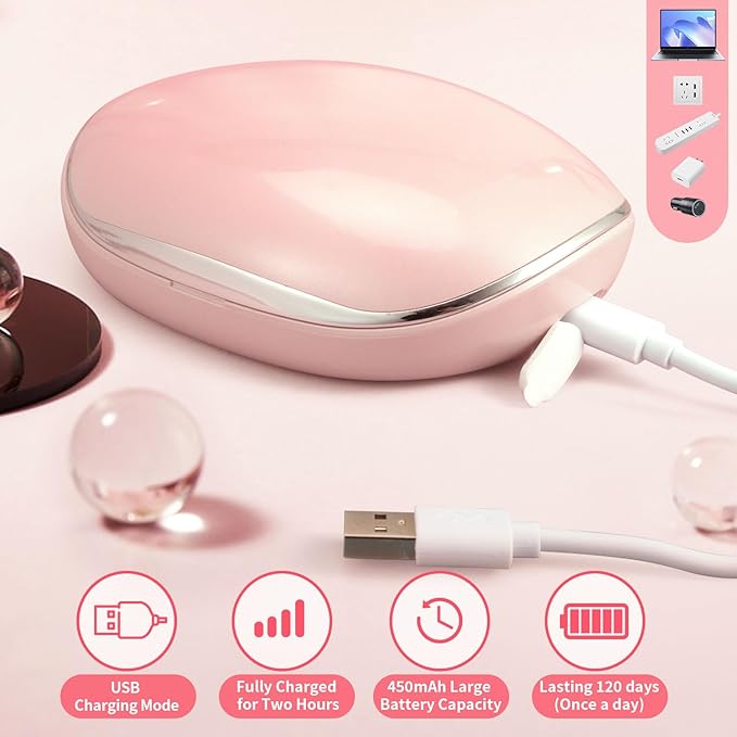 Contact Lens Cleaner, Portable Ultrasonic Contact Lens Cleaning Machine with USB Charger, LED Timer Display & 5 Contacts Solution Cases Kit for Soft Hard Colored RGP Lenses (Pink)