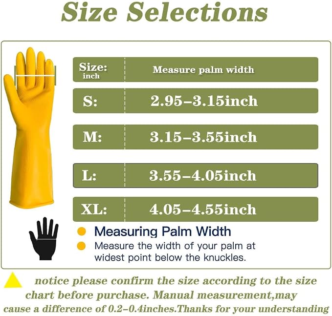 8 Pairs Reusable Household Cleaning Gloves, Rubber Kitchen Dishwashing Gloves,Extra Thickness, Long Sleeves, for Washing Dishes, Pet Care(Large, Yellow)