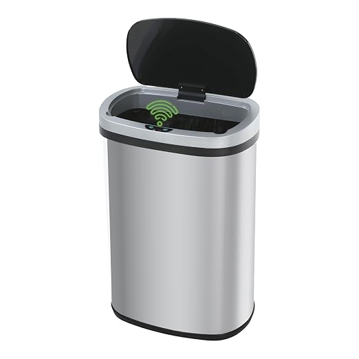 24/7 Shop at Home Freeway 13 Gallon Metal Household Trash Can Motion Sensor Lid for Kitchen, Silver