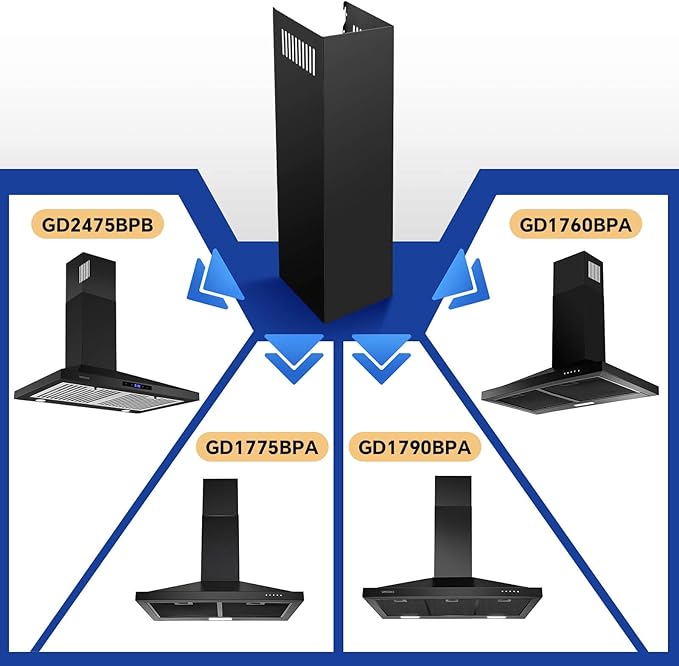 Stainless Steel Chimney Extension for SNDOAS Range Hood GD17 and GD24 Series, 31.5 inch, Wall-Mounted style (Black)