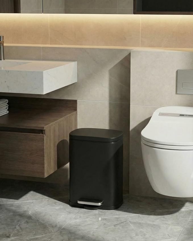 ComfyCorner 13.2+1.3 Gallon Trash Can Combo Set, Stainless Steel Garbage Bin with Pedal, Removable Inner Waste Bucket, Anti-Fingerprint, Soft-Close Locking Lid Dustbin for Kitchen, Bathroom, Office