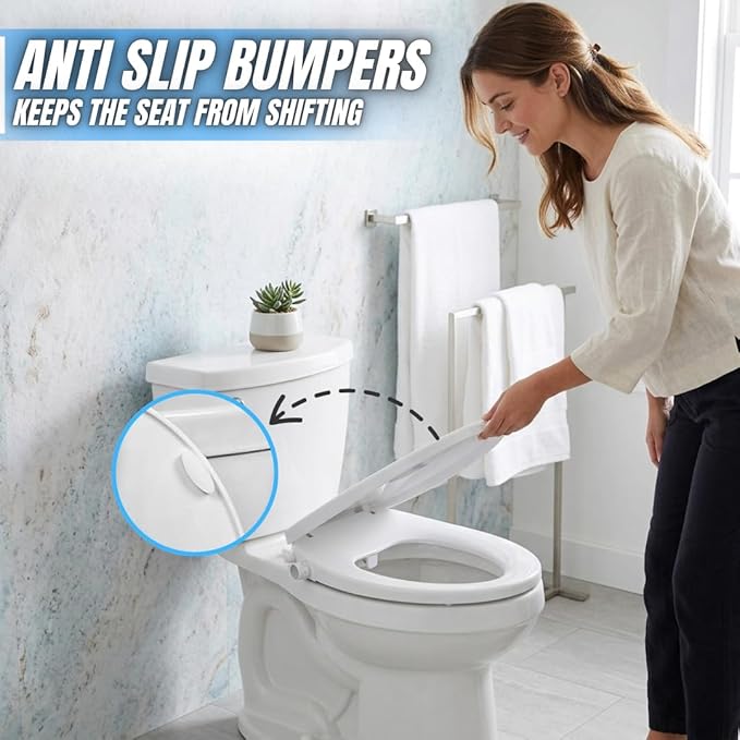 GenieBidet Right Side Bidet Toilet Seat Round - Round Bidet Toilet Seat with Adjustable Self-Cleaning Nozzles, Attachment, T Adapter & Bottle - Non Electric Bidet Seat
