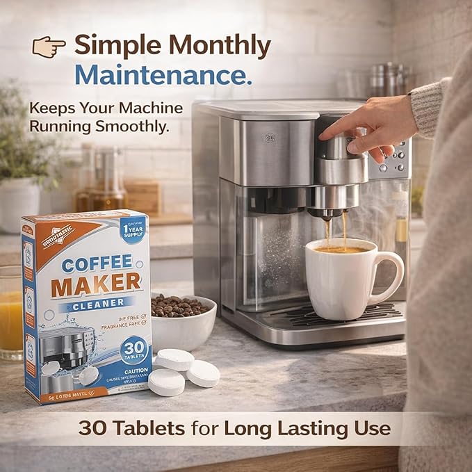 Coffee Machine Cleaner Tablets – Espresso & Coffee Maker Cleaning Tablets, Descaler & Residue Remover, Compatible with Keurig, Espresso Machines & Drip Coffee Makers (30 Count)