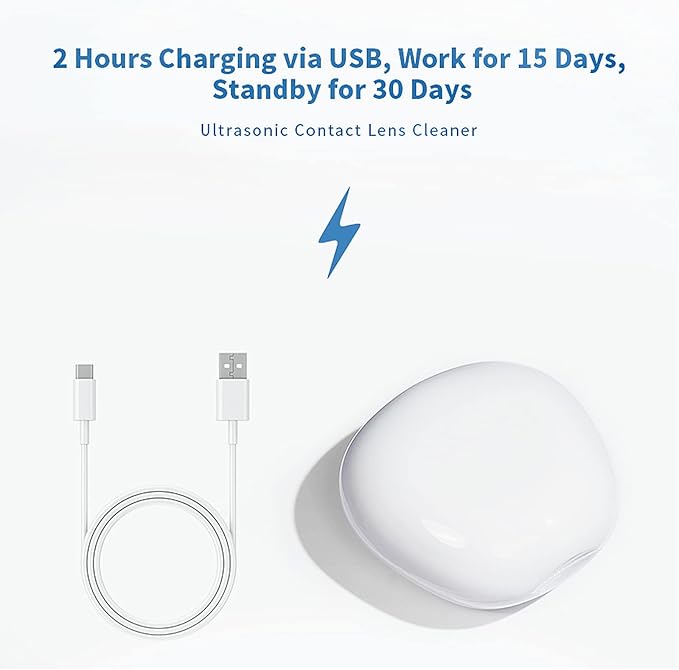 Ultrasonic Contact Lens Cleaner Rechargeable Eye Contact Cleaner with Vanity Mirror Compact Contact Lens Cleaner Support Fast Cleaning Fits All Contact Lens (Model AMT11)