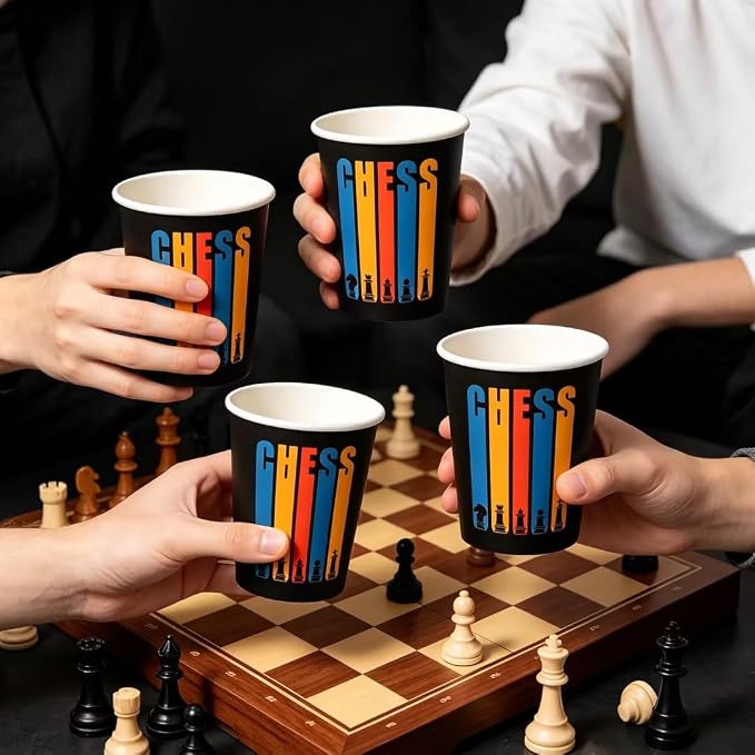50 Pcs 9oz Chess Party Cups Birthday Decorations Disposable Paper Cup Jam Party Supplies Table Decorations Drinking for Birthday Party Favors
