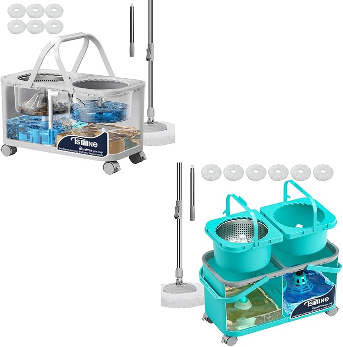 RinseWise Gen 1 Compact Mop Bucket and Gen 2 Easy-Use Spin Mop,with 360 ° Swivel Wheels for Home & Kitchen Cleaning