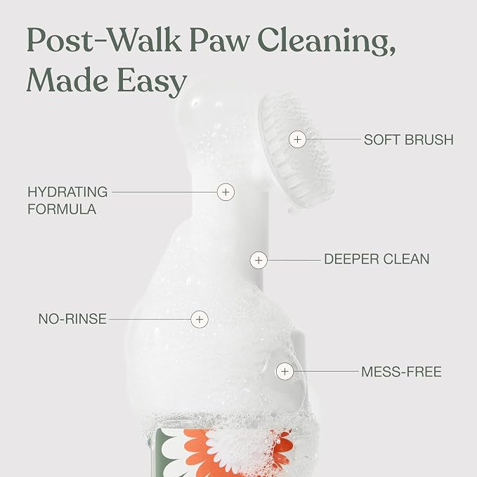 Dandylion Dog Paw Cleaner, Clean Paws, Dog Paw Washer, No Rinse Foam Cleaner for Dogs, Fragrance Free pH Balanced Foaming Washer with Silicone Brush, Pet Cleaning Supplies, 5 fl oz