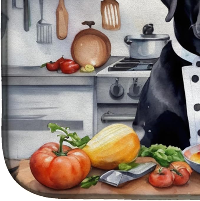 Caroline's Treasures DAC6276DDM Black Labrador Retriever The Chef Dish Drying Mat Absorbent Dish Drying Mat Pad for Kitchen Counter Dish Drainer Mat for Countertop, 14 x 21", Multicolor