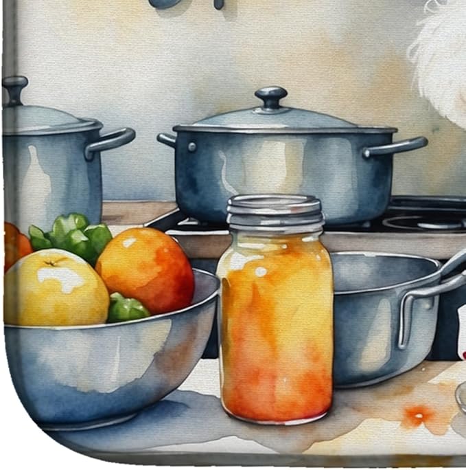 Caroline's Treasures DAC6208DDM Bichon Frise The Chef Dish Drying Mat Absorbent Dish Drying Mat Pad for Kitchen Counter Dish Drainer Mat for Countertop, 14 x 21", Multicolor