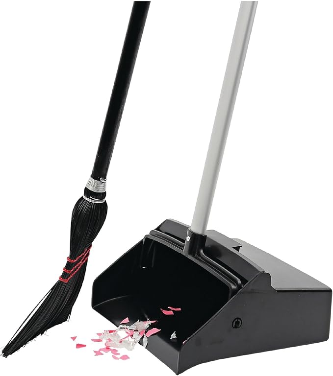 Boardwalk Commercial Lobby Dust Pan, 11.75 x 37, 34" Long Handle, Plastic/Aluminum, Black/Silver, Large Capacity