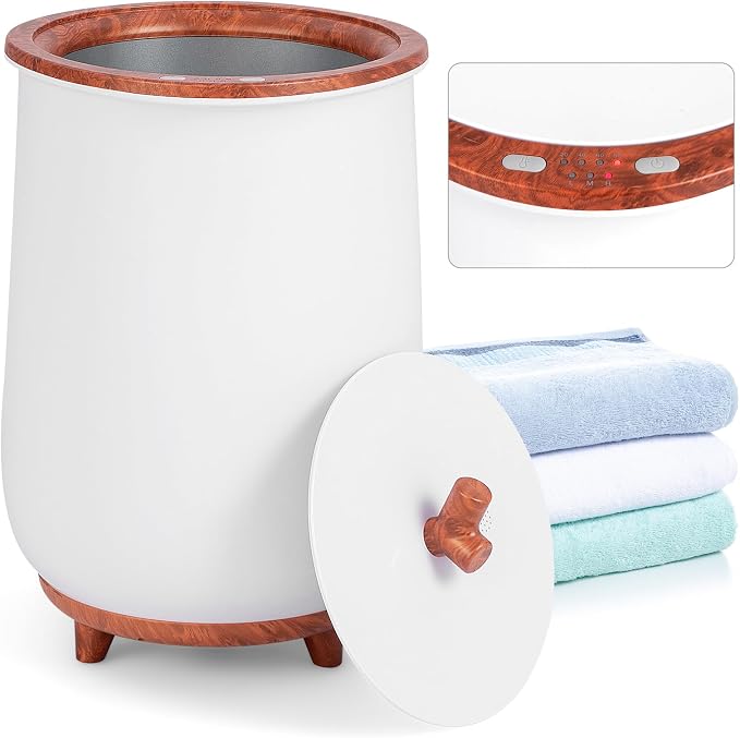 Giantex Towel Warmer Bucket, 23L Large Hot Towel Bucket for Bathroom Spa, Wood Handle, 3 Heating Modes, Adjustable Timer & Auto Shut Off, Fits Up to Two 40" x 70" Oversized Towels, Blankets, Brown