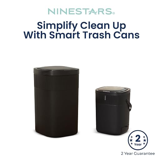 Ninestars 13.2 Gallon Automatic Trash Can, 50L + 12L Touchless Motion Sensor Garbage Can Set of 2 with Soft Close Lid, Liner Ring, Fingerprint Resistant Stainless Steel Kitchen and Bathroom, Black