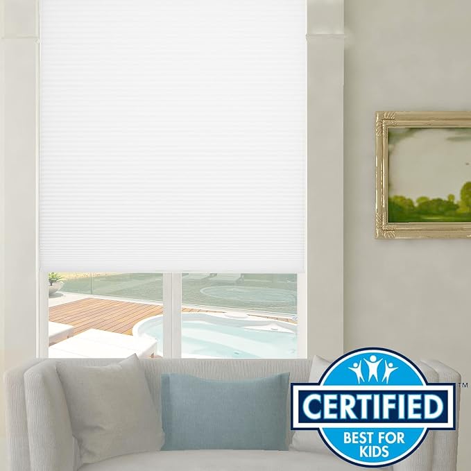 Persilux 100% Blackout Cordless Cellular Shades & Blinds Honeycomb Blinds Bottom up Thermal Insulated Window Shades for Home, Windows and Kitchen, White, 35" W x 54" H