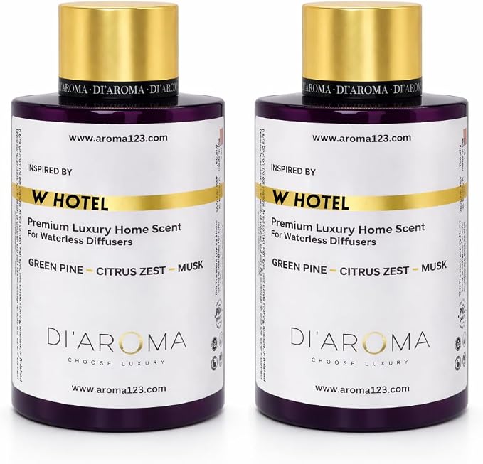 Di’Aroma W Hotel Aroma Oil Blend Plastic Purple Bottle 120ml Pack of 2, Resort Collection, Diffuser Aroma Oil Blends, Waterless Diffuser, Made in USA (Pack of Two 120ml, W Hotel)