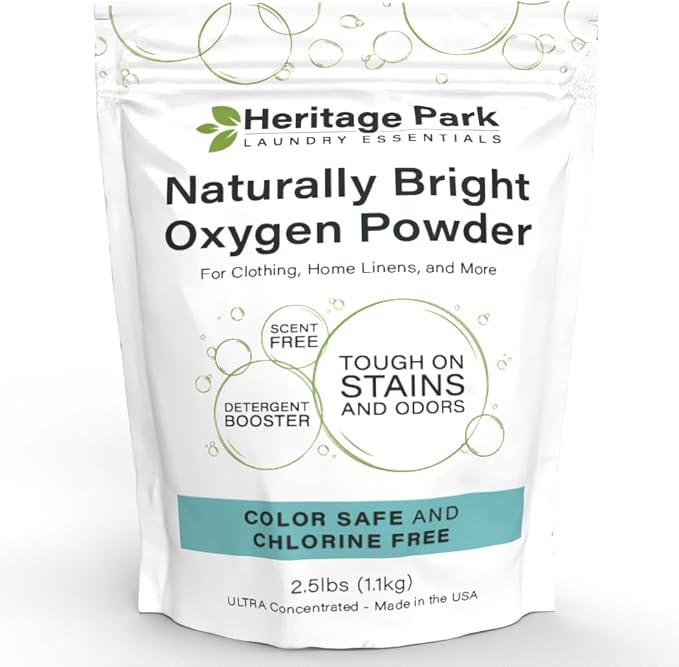 Heritage Park Naturally Bright Oxygen Powder - Laundry Detergent Booster, Color-Safe, Chlorine-Free, Bleach-Free - Unscented, Ultra Concentrated (2.5 LBS)