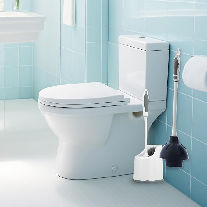 Superio Sink & Toilet Plunger with Toilet Bowl Brush and Holder Set - Dual-Purpose Drain Plunger with Mold-Resistant Rubber Head & Ergonomic Grip