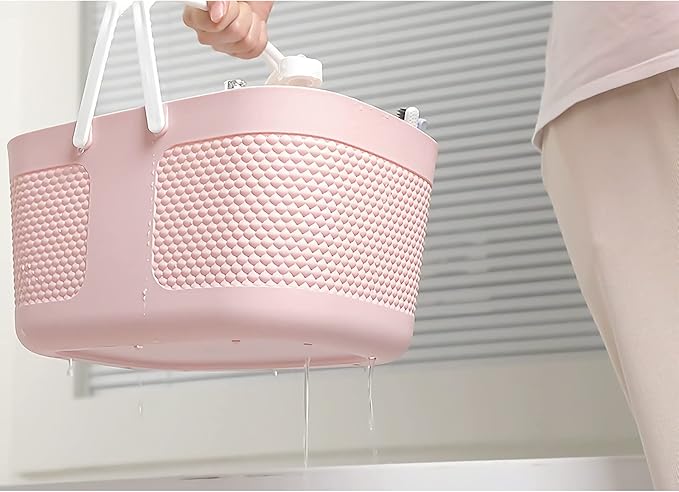 rejomiik Portable Shower Caddy Basket Plastic Cleaning Caddy Organizer Storage Tote with Handle for Bathroom, College, Dorm Room Essentials, Pink