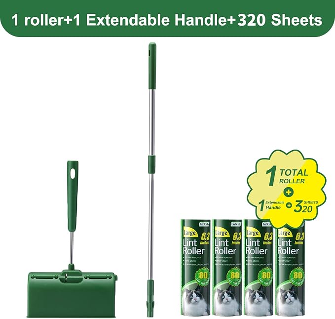 Fedicelly Lint Rollers Pet Hair Extra Sticky Floor with Long Handle,Large Cat Dog Hair Remover Laundry Clothes Carpet Furniture,6.3 inches Wider with 320 Sheets Giant Lint Remover Brush for Couch