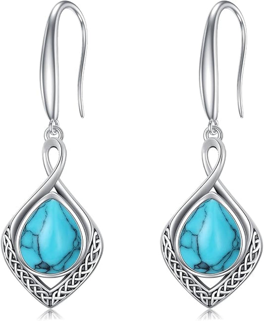 PELOVNY Celtic Knot Filigree Earrings for Women 925 Sterling Silver Moss Agate/Birthstone Infinity Earrings Birthday Christmas Jewelry Gifts for Mom Daughter Wife Sister