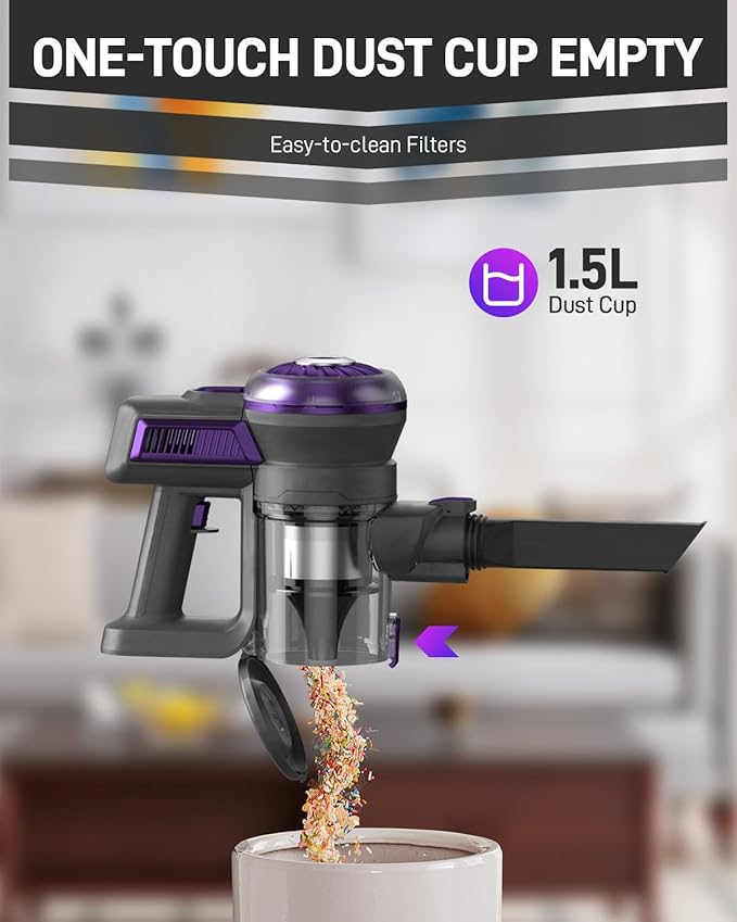 FUNCCUBE Cordless Vacuum Cleaner, Stick Vac Cleaners for Home with Tangle-Resistant,Up to 50 Minutes,Powerful Suction,Rechargeable,Lightweight,Handheld, Versatile for Carpet, Hard Floor, Pet Hair, S2