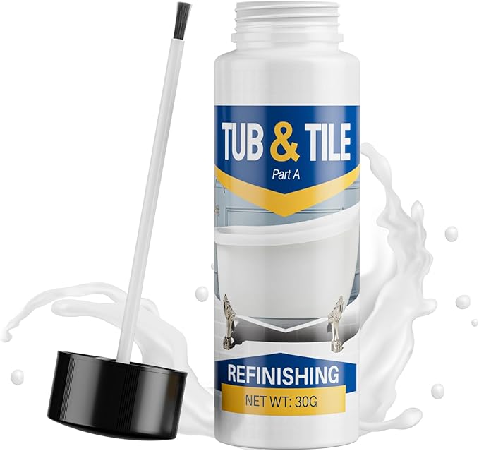 Tub and Tile Paint, 1.3 oz Tub Paint for Bathtub, 1-Part Bathtub Touch Up Paint White for Sink Bathroom Kitchen Countertop, Water Based & Low Odor, Semi-Gloss white, 1.5-1.7 sq ft (No Need Part B)