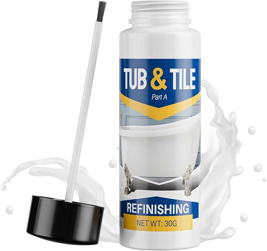 Tub and Tile Paint, 1.3 oz Tub Paint for Bathtub, 1-Part Bathtub Touch Up Paint White for Sink Bathroom Kitchen Countertop, Water Based & Low Odor, Semi-Gloss white, 1.5-1.7 sq ft (No Need Part B)