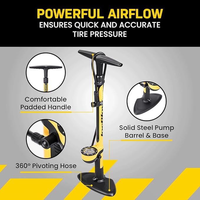Topeak JoeBlow Sport III High-Pressure Bike Floor Pump – 160 PSI, Durable Steel Barrel, 3” Analog Gauge, TwinHead DX5 Pump Head, Long Hose, Ergonomic Handle, Fits Presta, Schrader, & Dunlop Valves | floor-bike-pumps