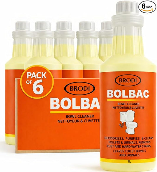 Brodi BolBac Heavy Duty Toilet Bowl Cleaner, High-Power 25-30% HCI Formula, Fast Lime & Rust Removal, Fixture-Safe, Removes Odor-Causing Build-Up (Pack of 6)