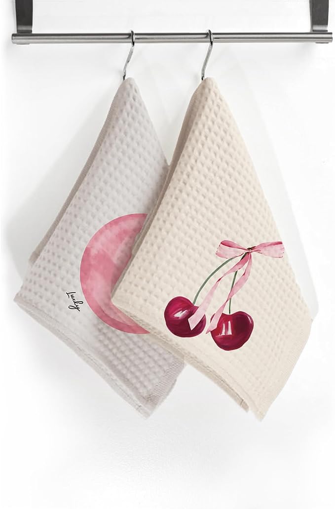 Coquette Pink Preppy Kitchen Towels Set of 4, Preppy Cherry Bathroom Decor Gifts Hand Towels, Pink Coquette Decor Drying Cloth Hand Towels for Girls Dorm Bathroom Kitchen,16 x 24 inches